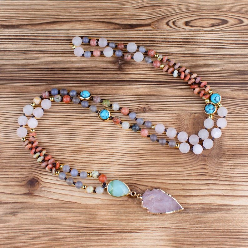 Natural Stone Rose Quartz Mala Necklace
