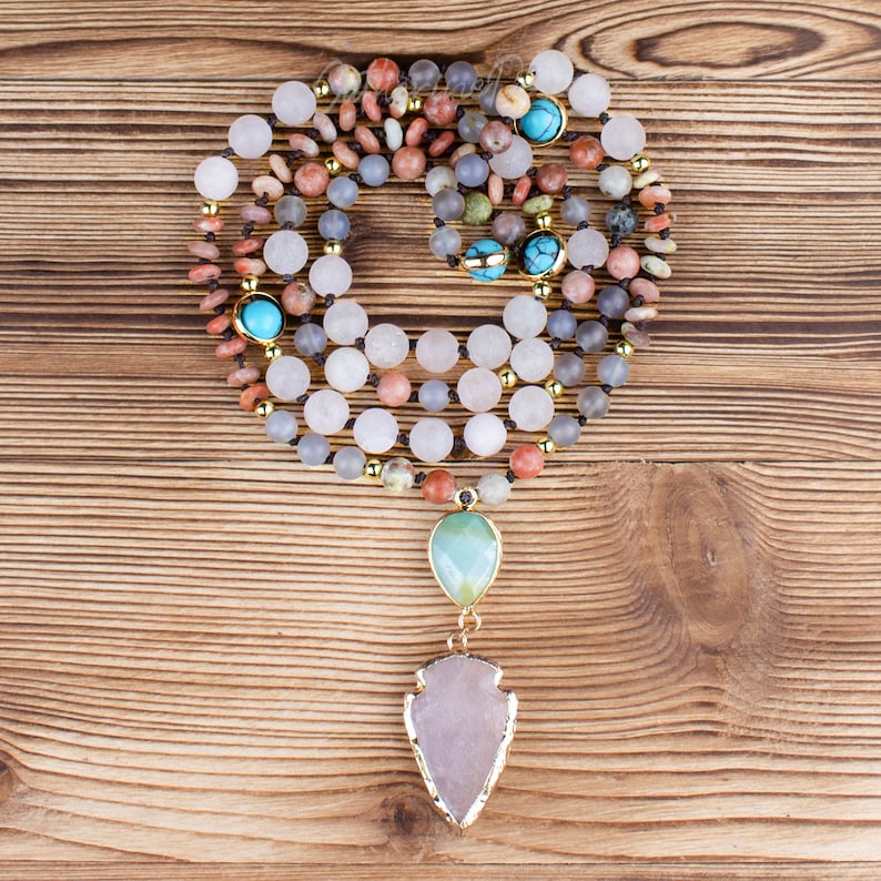 Natural Stone Rose Quartz Mala Necklace