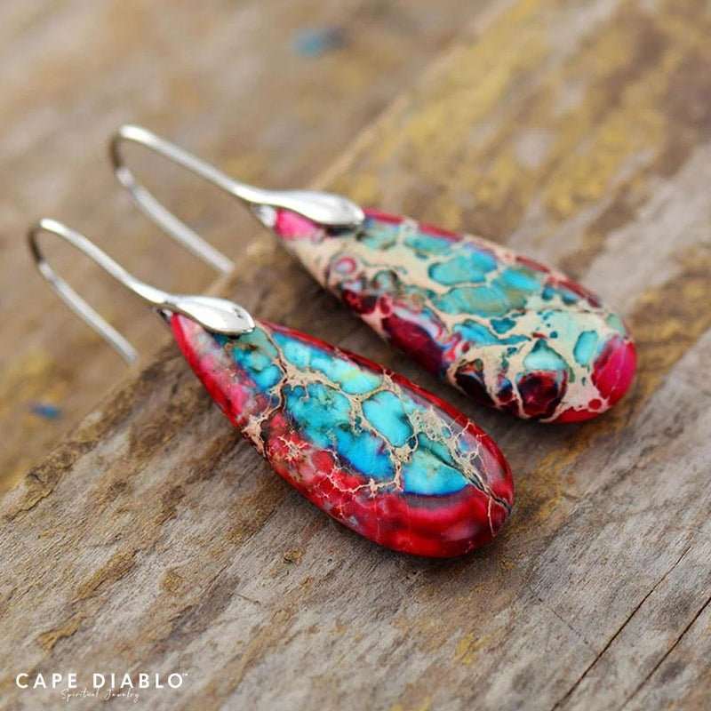 Imperial Jasper Teardrop Earrings - Mystic Tribes