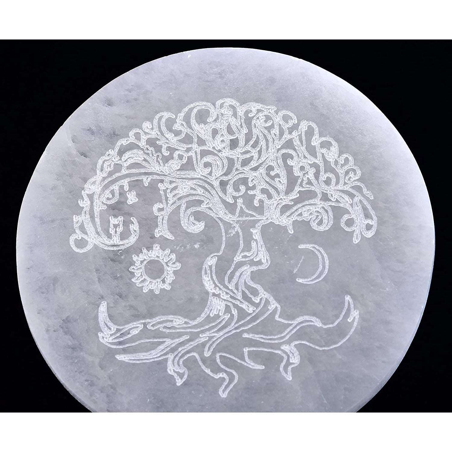 Selenite Round Tree Of Life Charging Plate 12CM - Mystic Tribes